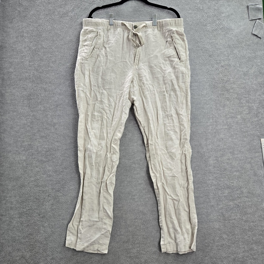 Tasso Elba Island Men Pants L Beige Linen Casual 29" Inseam READ